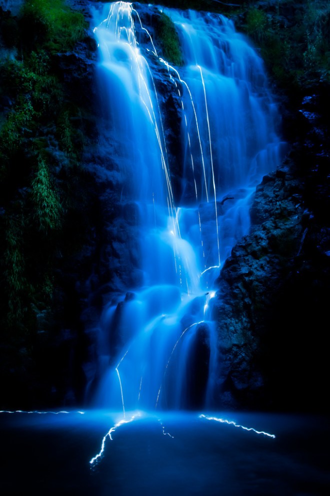 light stream in waterfall